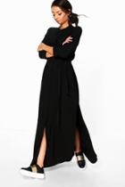 Boohoo Tall Sadia Woven Split Side Maxi Shirt Dress Black