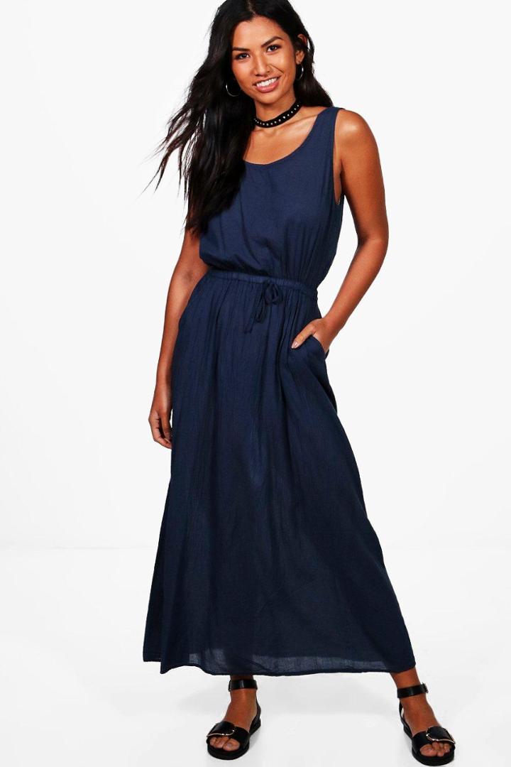 Boohoo Charly Knot Back Maxi Dress Navy