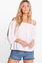 Boohoo Ashley Strappy Off The Shoulder Woven Top White
