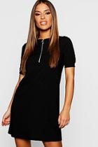 Boohoo Petite Ribbed Zip Front T-shirt Dress