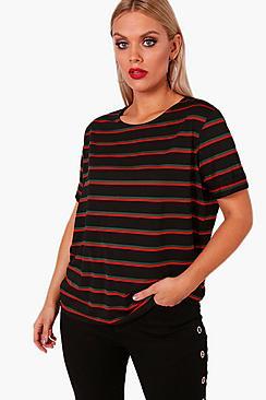 Boohoo Plus Jill Stripe Roll Up Sleeve T Shirt