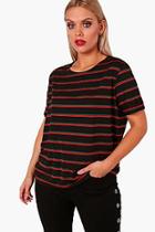 Boohoo Plus Jill Stripe Roll Up Sleeve T Shirt