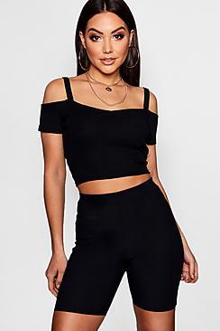 Boohoo Alisha Basic Rib Cold Shoulder Crop