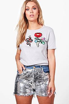 Boohoo Plus Kate Sequin Denim Short