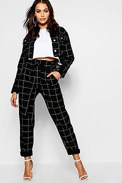 Boohoo Window Pane Check Paperbag Denim Jean