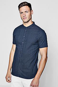 Boohoo Striped Muscle Fit Shirt In Short Sleeve