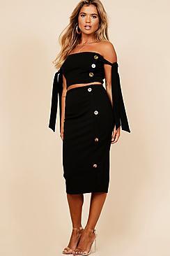 Boohoo Button Detail Midi Skirt