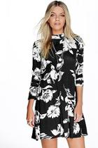 Boohoo Flory Long Sleeve High Neck Swing Dress