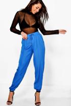 Boohoo Melanie Satin Draw Cord Jogger Blue
