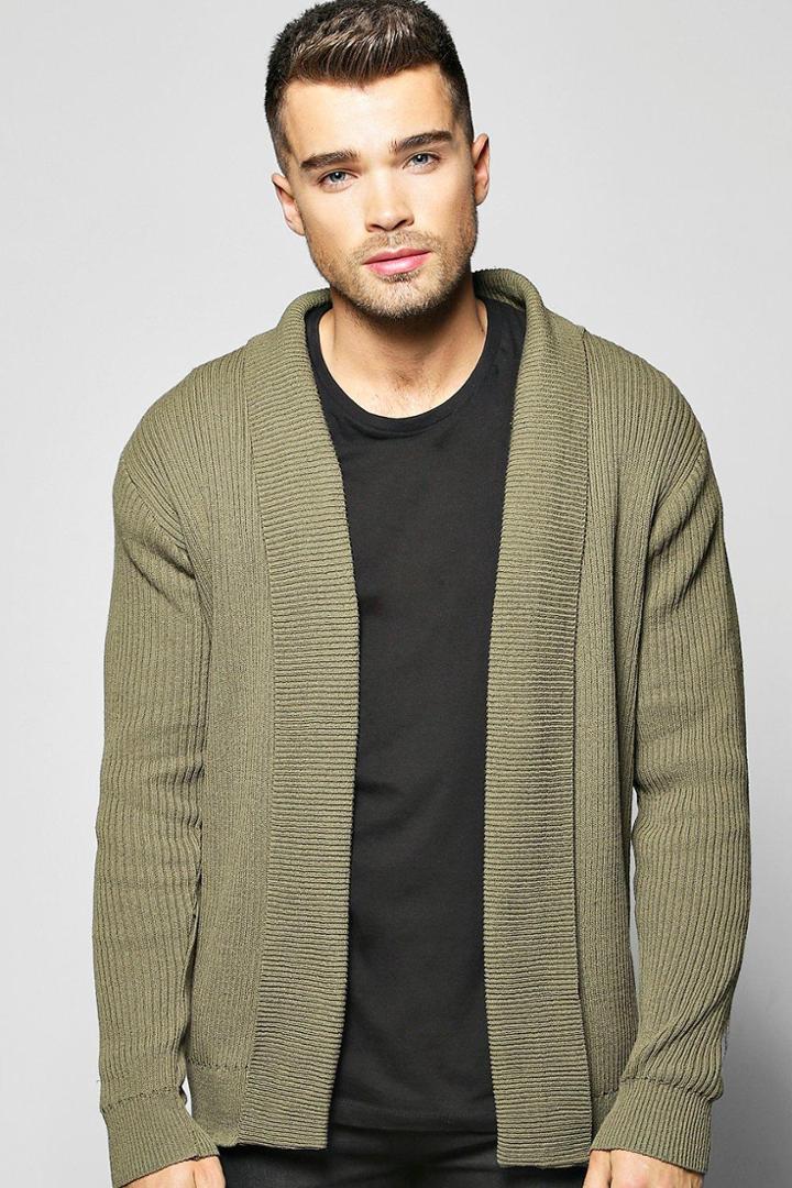 Boohoo Muscle Fit Ribbed Cardigan Olive
