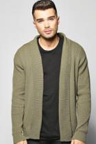 Boohoo Muscle Fit Ribbed Cardigan Olive
