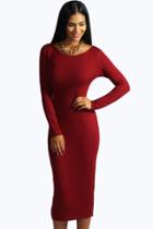Boohoo Susan Long Sleeve Midi Dress Berry