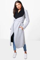 Boohoo Lucy Contrast Wool Coat With D-ring Fasten Grey