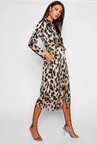 Boohoo Tall Leopard Print Satin Trench Coat