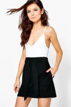 Boohoo Bella Pocket Front Belted Woven Skirt Black