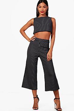 Boohoo Frances Stripe Boxy Crop & Culotte Co-ord