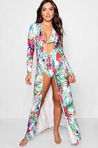 Boohoo Tropical Print Kimono And Bikini