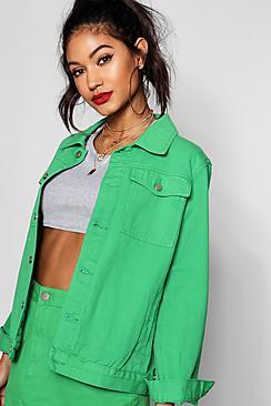 Boohoo Bella Green Oversize Denim Jacket