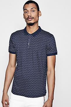 Boohoo Geo Print Short Sleeve Polo