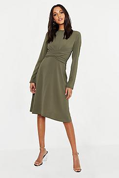 Boohoo Tall Wrap Front Woven Midi Dress