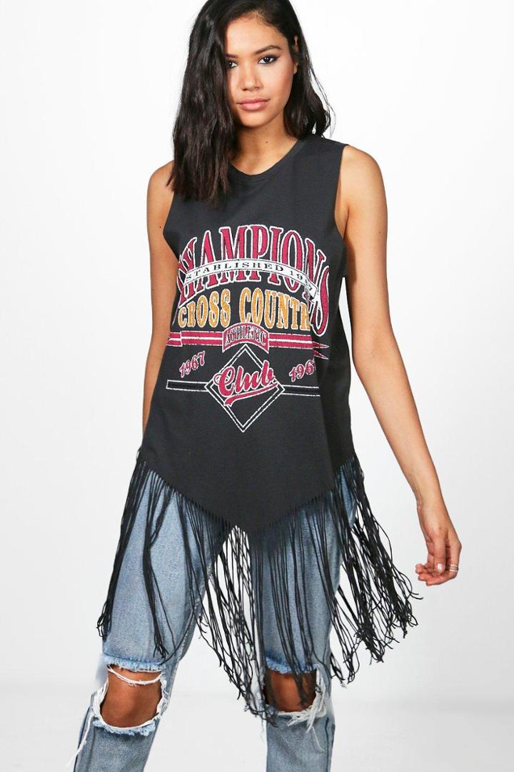 Boohoo Amy Printed Tassel Tank Top Multi