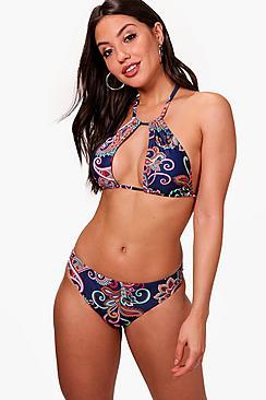 Boohoo Florence Dark Paisley Keyhole Halterneck Bikini