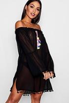 Boohoo Naomi Neon Trim Off The Shoulder Beach Dress