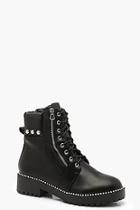 Boohoo Studded Zip And Lace Up Hiker Boots