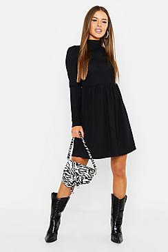 Boohoo Petite Rib Turtle Neck Smock Dress