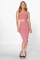 Boohoo Gigi Ribbed Neck Band Midi Skirt Co-ord Set
