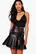 Boohoo Cassia Embroidered Stud Detail Leather Skirt