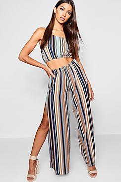 Boohoo Stripe Woven Wrap Trouser & Crop Co-ord