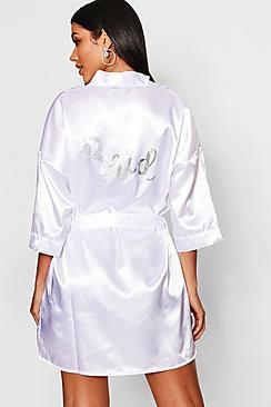 Boohoo Diamante And Foil Bride Satin Robe