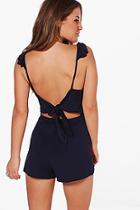 Boohoo Petite Emma Ruffle Shoulder Strappy Back Playsuit