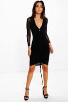 Boohoo Kim Sheer Mesh Rouched Detail Bodycon Dress Black