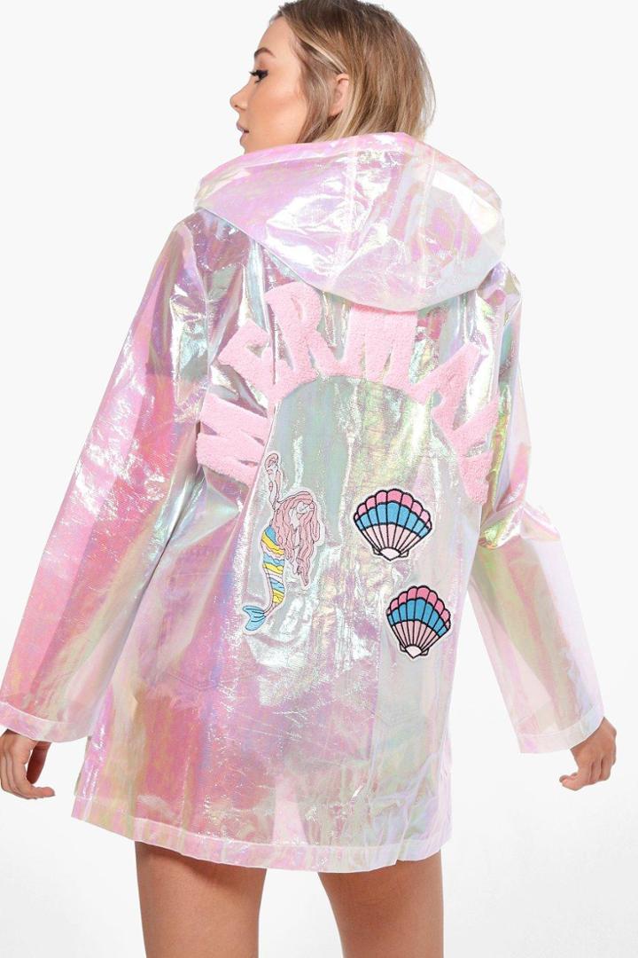 Boohoo Freya Mermaid Holographic Rain Mac Shell