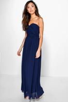 Boohoo Maya Pleated Chiffon Top Bandeau Maxi Dress Navy