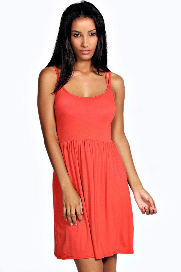 Boohoo Kerry Strap Detail Skater Dress Orange