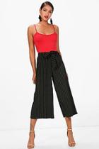 Boohoo Saskia Pinstripe Tie Waist Crop Wide Trouser