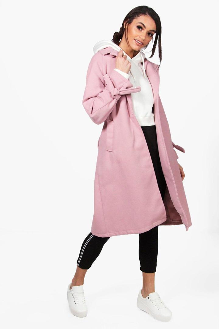Boohoo Veronica Belted Detail Coat Pink