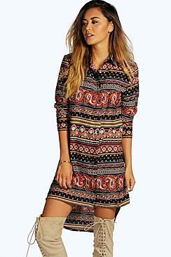 Boohoo Meredith Paisley Shirt Dress