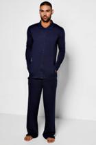 Boohoo Buttton Through Polo Lounge Set Navy