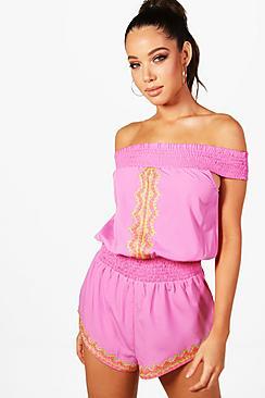 Boohoo Rosie Embroidered Beach Playsuit