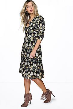 Boohoo Sophia Floral V Neck Gypsy Dress
