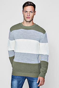 Boohoo Ottoman Rib Colour Block Knitted Jumper