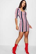 Boohoo Lois Multi Stripe Square Neck Bodycon Dress