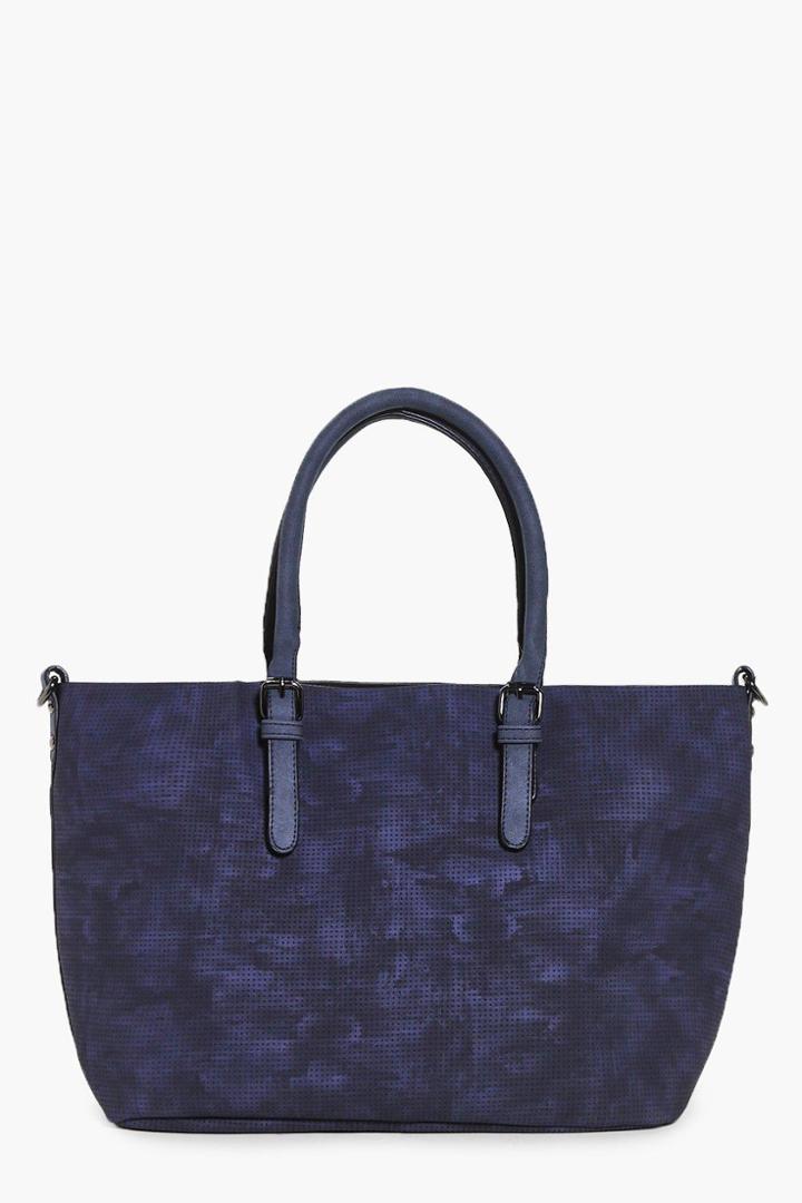 Boohoo Georgia Perforated Metallic Lined Shopper Bag Navy