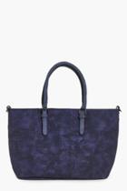 Boohoo Georgia Perforated Metallic Lined Shopper Bag Navy