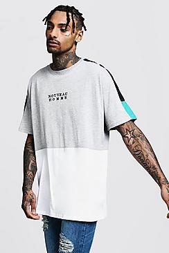 Boohoo Oversized Tee With Panel And Embroidered Slogan