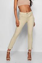 Boohoo Erin Ecru Mid Rise Skinny Jeans